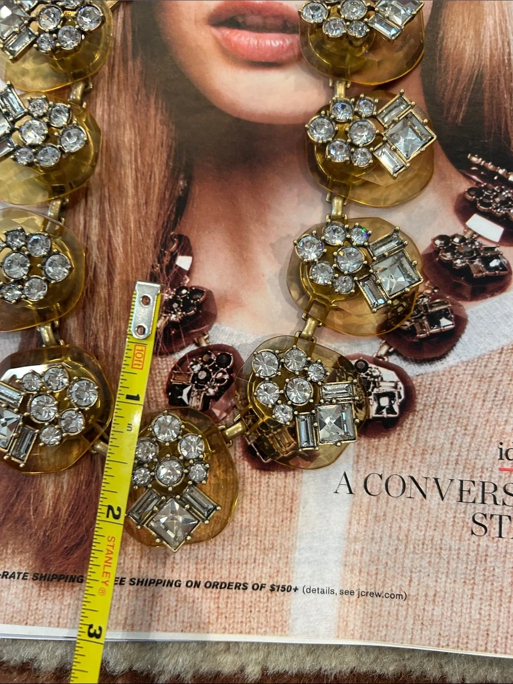 J. Crew 2013 Dazzling Pebble Gold-Tone Crystal Statement Necklace - Yellow